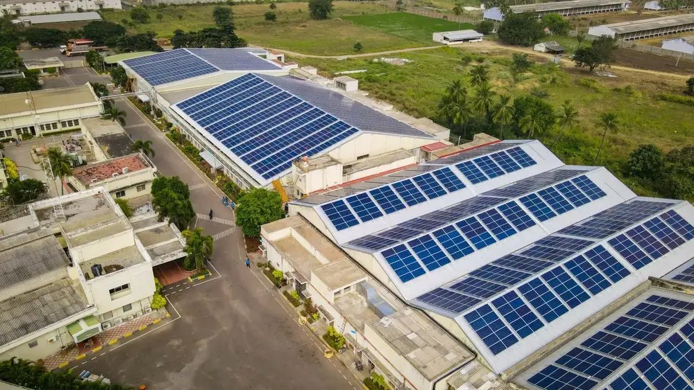 Solar panels on modern commercial building